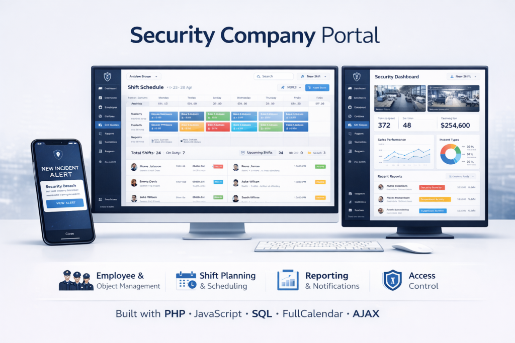 Security company portal dashboard